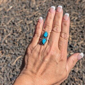 Navajo Turquoise Ring Genuine Native American Jewelry Signed sz 7.25 Silver ***